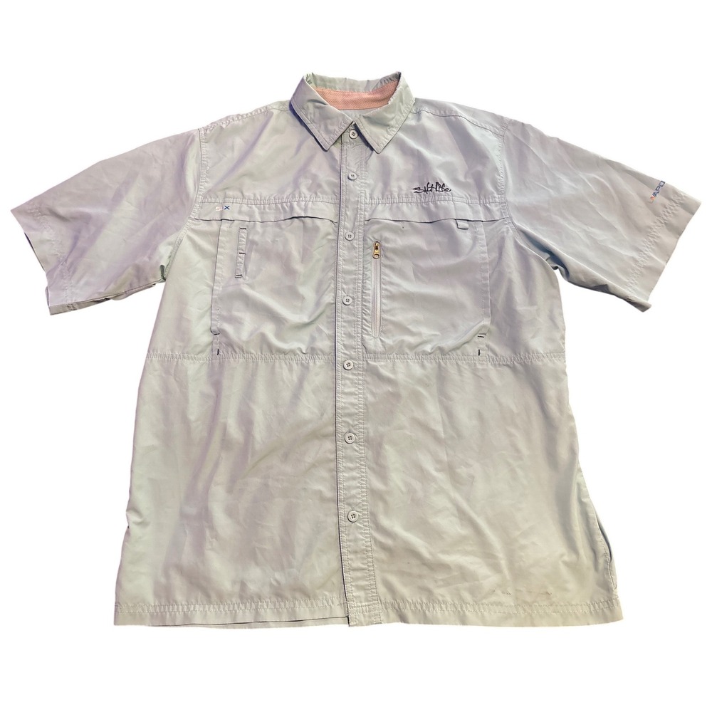 Salt Life LIVAPOR Light Blue Short Sleeve Performance Fishing Shirt Size L